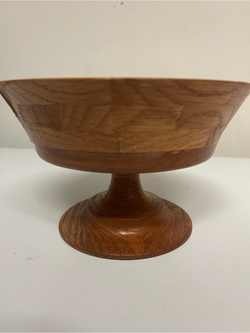 Handmade Oak Small Wood Pedestal Serving Bowl Signed and numbered‎ by Artist